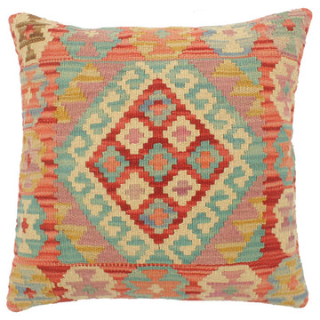 handmade Tribal Turkish Antique Blue Red Hand-Woven SQUARE 100% WOOL pillow